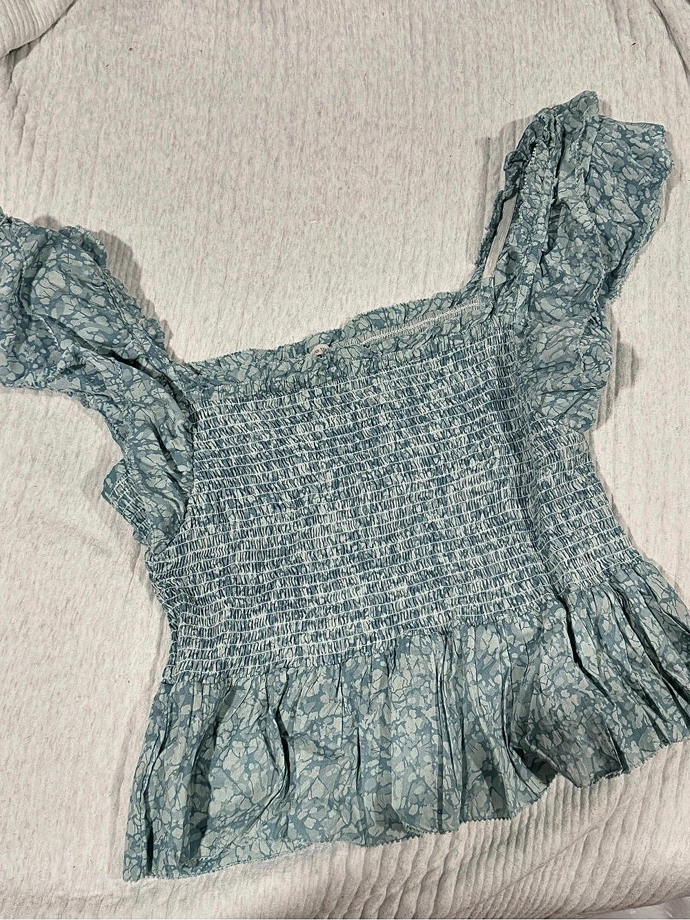 Anthro Blue Floral Smocked Top